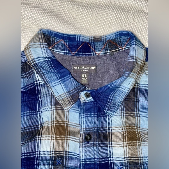 2/49$ Men’s TOAD&CO plaid slim fit buttoned organic cotton flannel shirt size XL - Picture 2 of 9